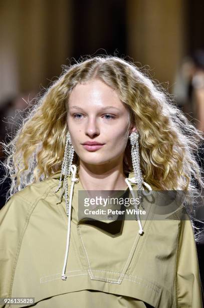 Frederikke Sofie walks the runway during the H&M show as part of the Paris Fashion Week Womenswear Fall/Winter 2018/2019 on February 28, 2018 in...