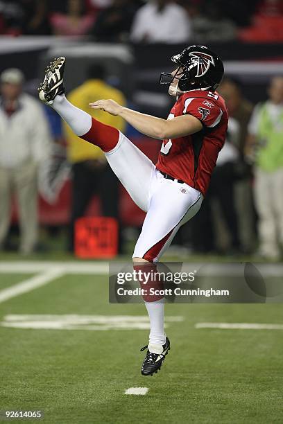 Michael Koenen of the Atlanta Falcons punts against the Chicago Bears at the Georgia Dome on October 18, 2009 in Atlanta, Georgia. The Falcons...