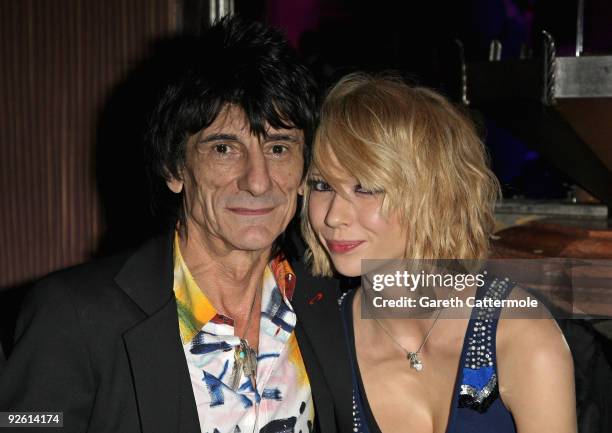 Ronnie Wood from the rock group the Rolling Stones and Ekaterina Ivanova during the Classic Rock Roll Of Honour Awards at the Park Lane Hotel on...
