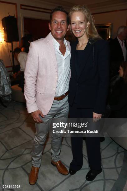 Javier Verdura and Suzy Amis Cameron attend the Suzy Amis Cameron's 9th Annual Red Carpet Green Dress Pre-Oscars Celebration At The Private Residence...