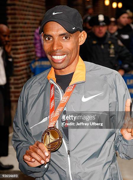 Marathon winner Meb Keflezighi visits "Late Show with David Letterman" at the Ed Sullivan Theater on November 2, 2009 in New York City.