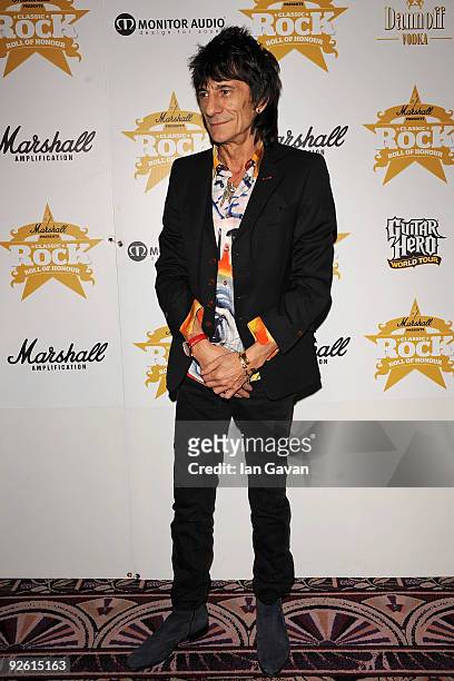 Ronnie Wood from the rock group the Rolling Stones attends the Classic Rock Roll Of Honour Awards at the Park Lane Hotel on November 2, 2009 in...