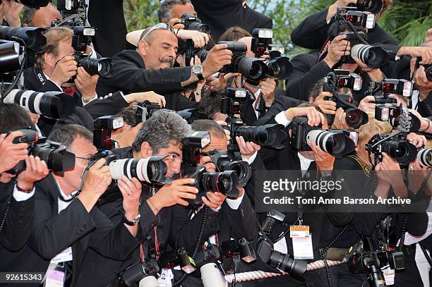 Photographers during the "I Am Because We Are" premiere at the Palais des Festivals during the 61st International Cannes Film Festival on May 21,...