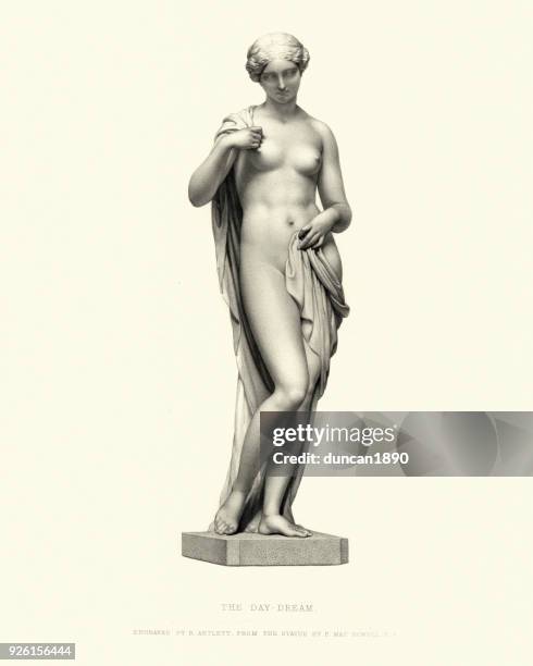 fine art statue, the day dream - woman statue stock illustrations