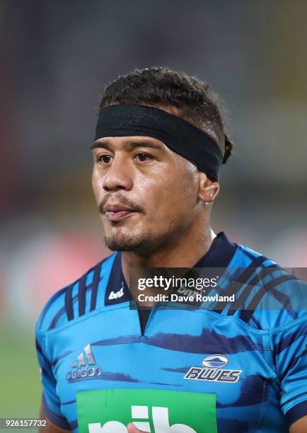 Captain Augustine Pulu of the Blues during the round two Super Rugby match between the Blues and the Chiefs at Eden Park on March 2, 2018 in...