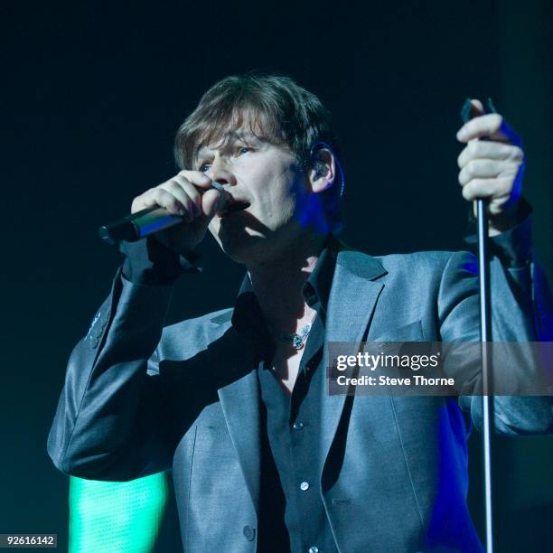 Morten Harket of a-ha performs on stage at the NIA Arena on November 2, 2009 in Birmingham, England.