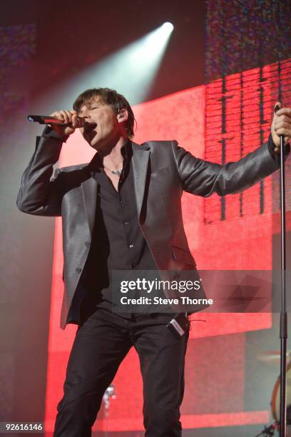 Morten Harket of a-ha performs on stage at the NIA Arena on November 2, 2009 in Birmingham, England.