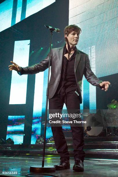 Morten Harket of a-ha performs on stage at the NIA Arena on November 2, 2009 in Birmingham, England.