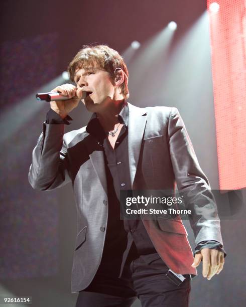 Morten Harket of a-ha performs on stage at the NIA Arena on November 2, 2009 in Birmingham, England.