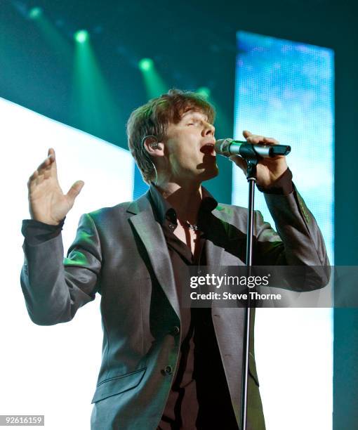 Morten Harket of a-ha performs on stage at the NIA Arena on November 2, 2009 in Birmingham, England.