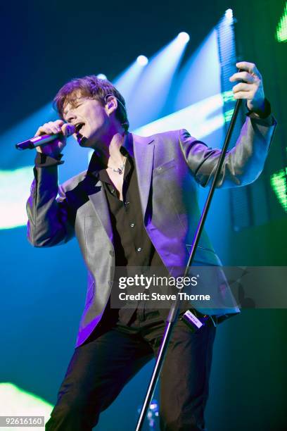 Morten Harket of a-ha performs on stage at the NIA Arena on November 2, 2009 in Birmingham, England.