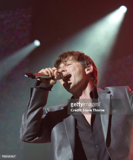 Morten Harket of a-ha performs on stage at the NIA Arena on November 2, 2009 in Birmingham, England.