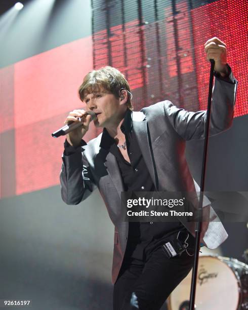 Morten Harket of a-ha performs on stage at the NIA Arena on November 2, 2009 in Birmingham, England.