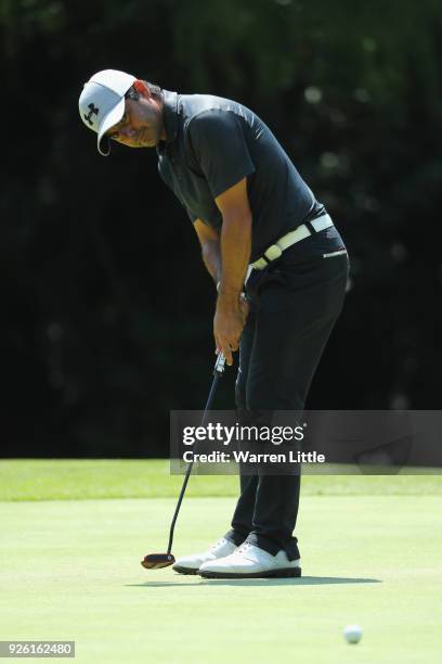 Felipe Aguilar of Chile putts on the 12th green during the second round of the Tshwane Open at Pretoria Country Club on March 2, 2018 in Pretoria,...