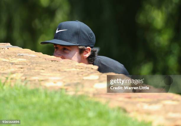 Pep Angles of Spain jokes around with Felipe Aguilar of Chile during the second round of the Tshwane Open at Pretoria Country Club on March 2, 2018...