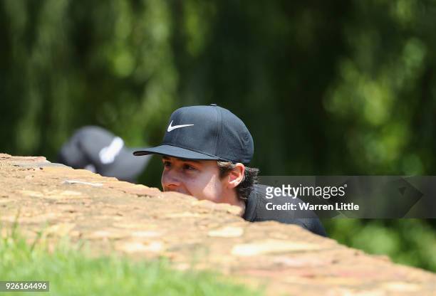 Pep Angles of Spain jokes around with Felipe Aguilar of Chile during the second round of the Tshwane Open at Pretoria Country Club on March 2, 2018...
