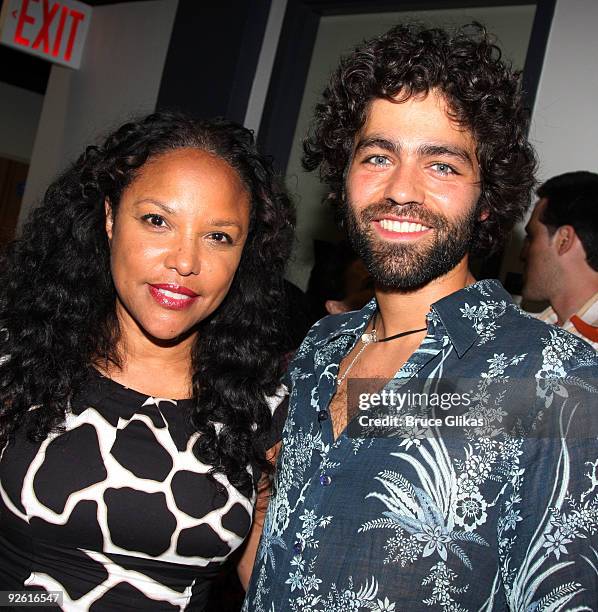 Lynn Whitfield and Producer Adrian Grenier pose at the Opening Night of 'Victoria and Frederick For President' at The New School for Drama Theater on...