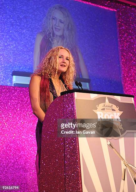 Singer Pearl Aday onstage during the Classic Rock Roll Of Honour Awards at the Park Lane Hotel on November 2, 2009 in London, England.