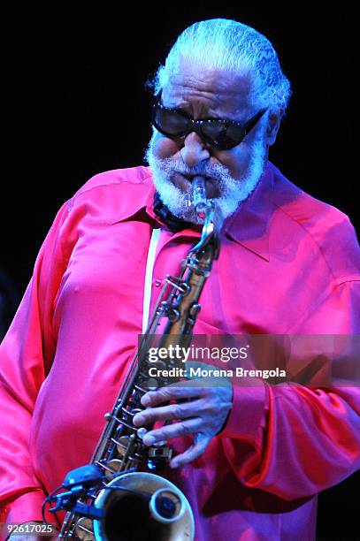 American jazz tenor saxophonist Sonny Rollins performs at Teatro dal Verme on November 2, 2009 in Milan, Italy.