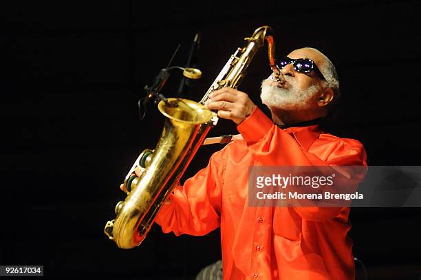 American jazz tenor saxophonist Sonny Rollins performs at Teatro dal Verme on November 2, 2009 in Milan, Italy.