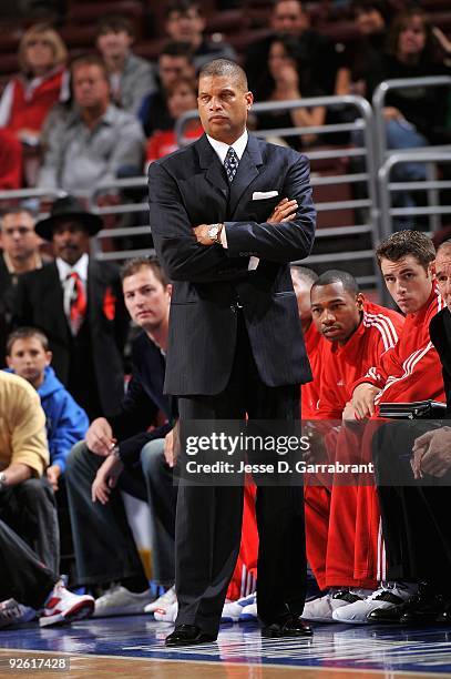 Head coach Eddie Jordan of the Philadelphia 76ers watches the action against the Milwaukee Bucks on October 30, 2009 at Wachovia Center in...