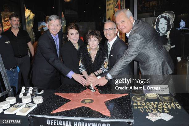 Leron Gubler, Donelle Dadiga, Margaret O'Brien, Mitch O'Farrell and Jeff Zarrinnam attends The Hollywood Chamber's Awards Media Welcome Center held...