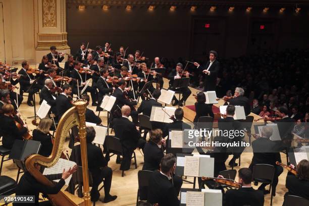The Venezuelan conductor Gustavo Dudamel leads the Vienna Philharmonic Orchestra in Mahler's Adagio from "Symphony No 10" at Carnegie Hall on...