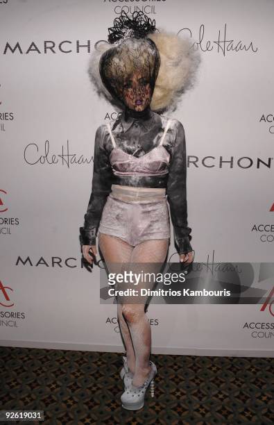 Singer Lady Gaga attends the 13th Annual 2009 ACE Awards presented by the Accessories Council at Cipriani 42nd Street on November 2, 2009 in New York...