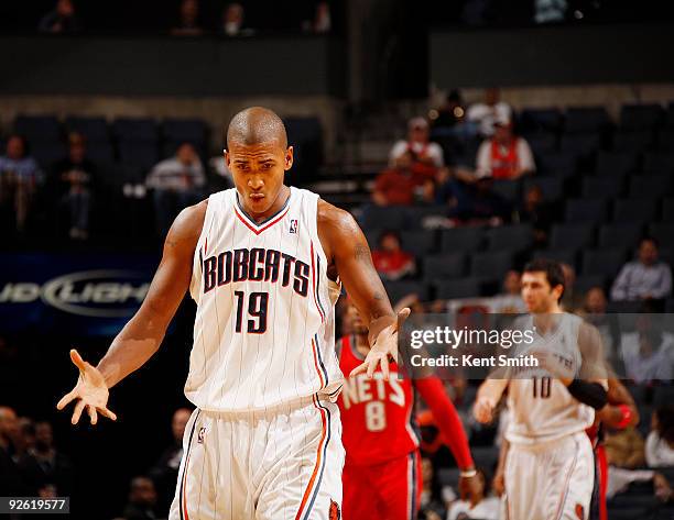 Raja Bell of the Charlotte Bobcats contemplates the call against the New Jersey Nets on November 2, 2009 at the Time Warner Cable Arena in Charlotte,...