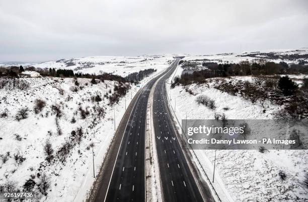 Closed section of the M62 near Kirklees, as the severe weather conditions continue.