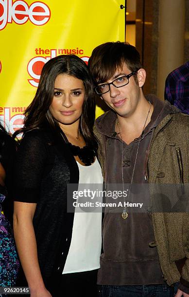 Actors Lea Michele and Kevin McHale promote "Glee: The Musical Vol. 1" at the Roosevelt Field Mall on November 2, 2009 in Garden City, New York.