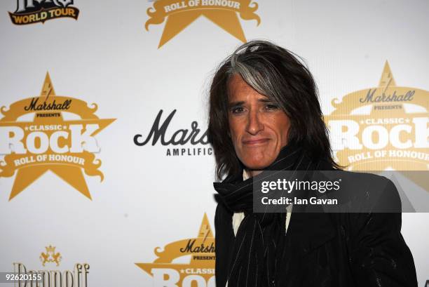 Guitarist Joe Perry of Aerosmith attends the Classic Rock Roll Of Honour Awards at the Park Lane Hotel on November 2, 2009 in London, England.