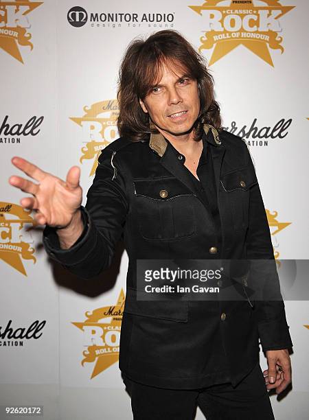 Joey Tempest from Europe attends the Classic Rock Roll Of Honour Awards at the Park Lane Hotel on November 2, 2009 in London, England.