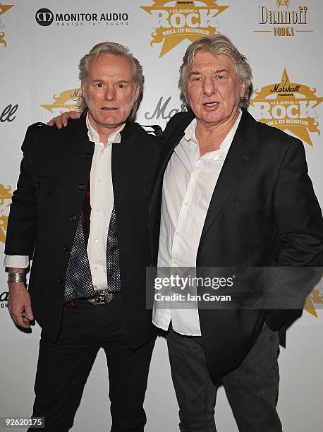 Martin Chambers and Mick Ralphs from rock group Mott the Hoople attend the Classic Rock Roll Of Honour Awards at the Park Lane Hotel on November 2,...