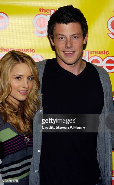 Actors Dianna Agron and Cory Monteith promote "Glee: The Musical Vol. 1" at the Roosevelt Field Mall on November 2, 2009 in Garden City, New York.