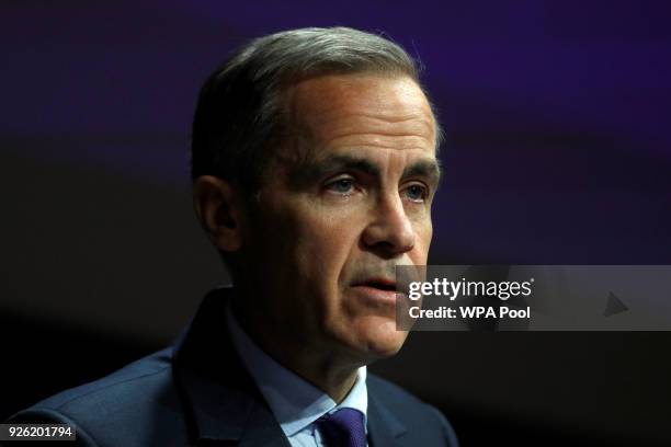 The Governor of the Bank of England, Mark Carney speaks to the Scottish Economics Forum, via a live feed on March 2, 2018 in London, England. Mark...