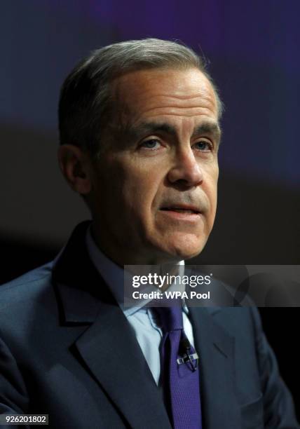 The Governor of the Bank of England, Mark Carney speaks to the Scottish Economics Forum, via a live feed on March 2, 2018 in London, England. Mark...