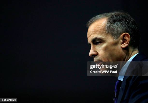 The Governor of the Bank of England, Mark Carney speaks to the Scottish Economics Forum, via a live feed on March 2, 2018 in London, England. Mark...