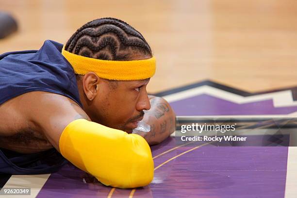 Allen Iverson of the Memphis Grizzlies is shown prior to a game against the Sacramento Kings November 2, 2009 at ARCO Arena in Sacramento,...