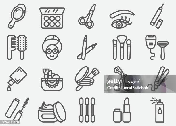 kosmetik und beauty line icons - lockenstab stock-grafiken, -clipart, -cartoons und -symbole