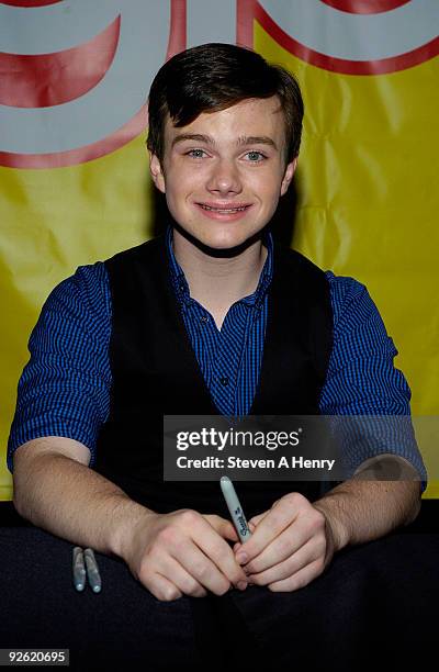 Actor Chris Colfer promotes "Glee: The Musical Vol. 1" at the Roosevelt Field Mall on November 2, 2009 in Garden City, New York.