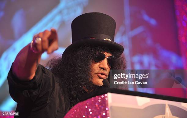 Guitarist Slash during the Classic Rock Roll Of Honour Awards at the Park Lane Hotel on November 2, 2009 in London, England.