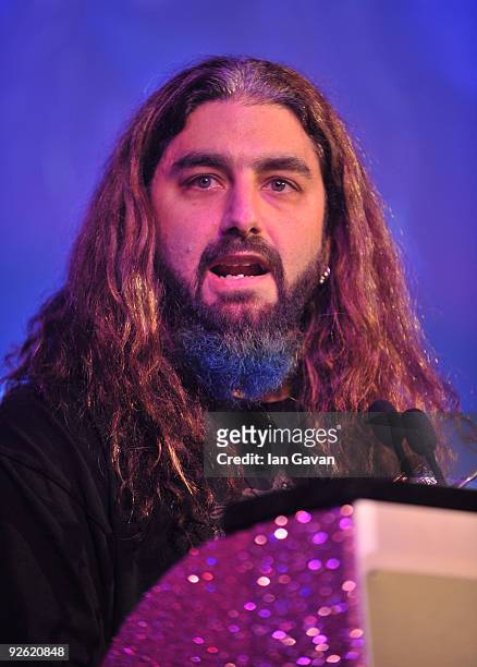Mike Portnoy from Dream Theater with his Spirit of Prog award during the Classic Rock Roll Of Honour Awards at the Park Lane Hotel on November 2,...