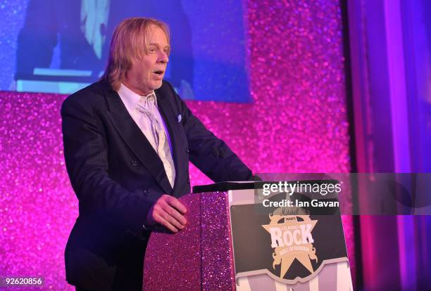 Rick Wakeman onstage during the Classic Rock Roll Of Honour Awards at the Park Lane Hotel on November 2, 2009 in London, England.