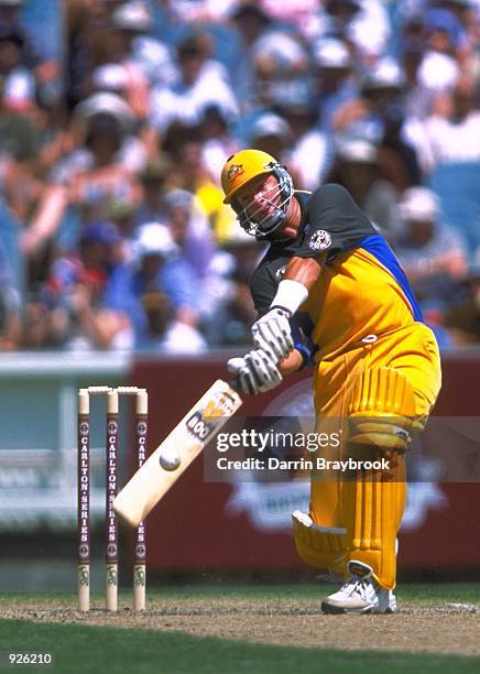 Mark Waugh of Australia in action, in the Carlton One Day International Series match between Australia and the West Indies, played at the Melbourne...