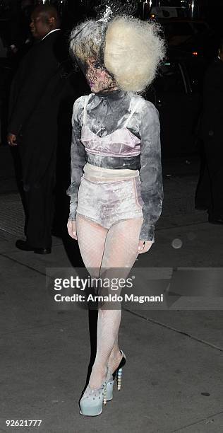 Singer Lady Gaga arrives to the 13th Annual 2009 ACE Awards presented by the Accessories Council at Cipriani 42nd Street on November 2, 2009 in New...