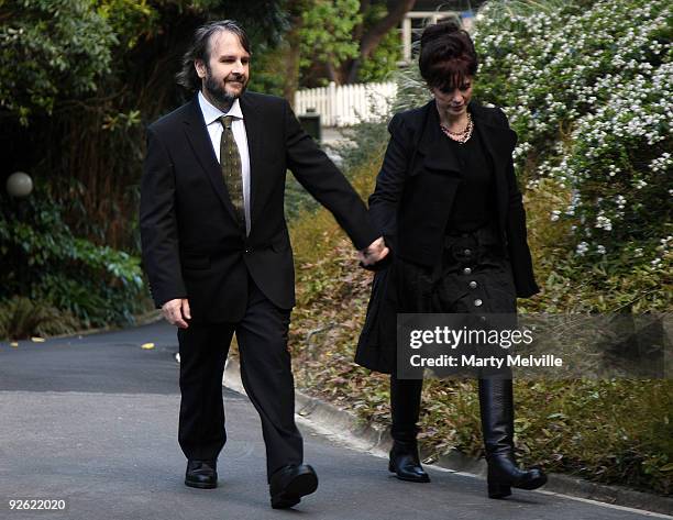 Peter Jackson with his wife Fran Walsh arrive at Premier House to meet with HRH The Earl of Wessex Prince Edward on November 3, 2009 Wellington, New...