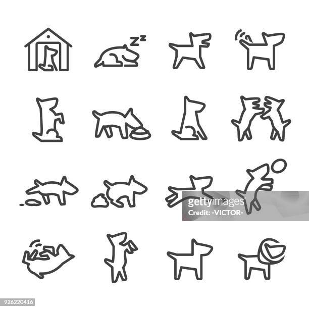 stockillustraties, clipart, cartoons en iconen met hond icons - line serie - oefeningen met lichaamsgewicht