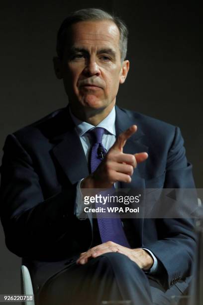 The Governor of the Bank of England, Mark Carney speaks to the Scottish Economics Forum, via a live feed on March 2, 2018 in London, England. Mark...
