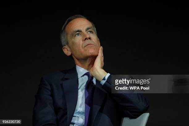 The Governor of the Bank of England, Mark Carney speaks to the Scottish Economics Forum, via a live feed on March 2, 2018 in London, England. Mark...